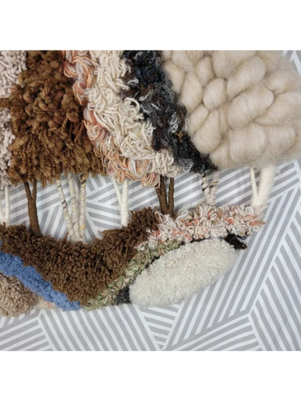 Vintage Fiber Art Tree Textile Weaving Wall Hanging Mid Century 24” Wool Yarn